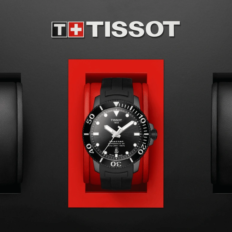Tissot,Seastar 43mm,43mm,Stainless Steel,Ceramic,Black,Automatic,Day,80hours,T120,T120.407.37.051.00