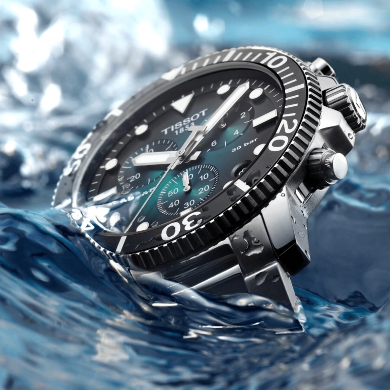 Tissot,Seastar 45.50mm,45.50mm,Stainless Steel,Green,Quartz,Chronograph,Date,Rattrapante,T120,T120.417.11.091.01