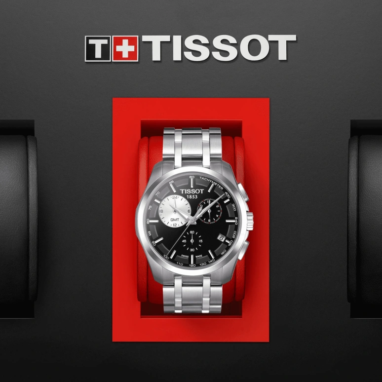 Tissot,Couturier 41mm,41mm,Stainless Steel,Black,Quartz,Chronograph,Date,Rattrapante,T035,T035.439.11.051.00