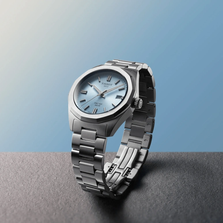 Tissot,PRC 100 34mm,34mm,Stainless Steel,Ice Blue,Quartz,Day,Solar Charging,T151,T151.822.11.351.00