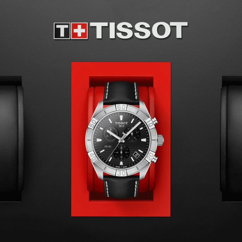 Tissot,PR 100 44mm,44mm,Stainless Steel,Black,Quartz,Chronograph,Date,Rattrapante,T101,T101.617.16.051.00