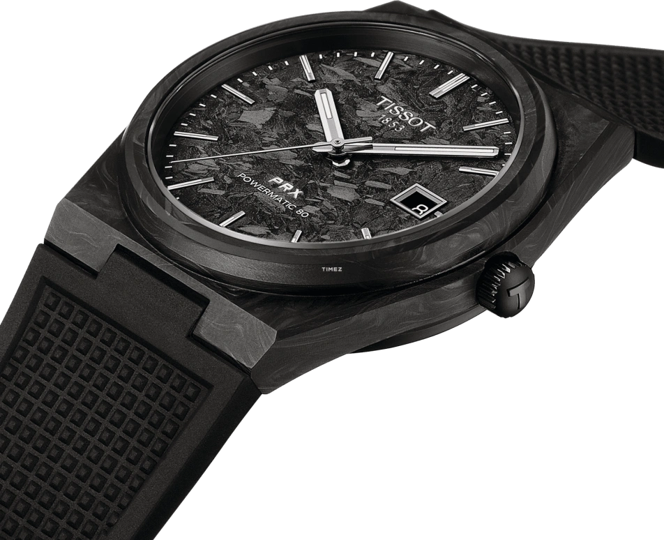 Tissot,PRX 40mm,40mm,Forged Carbon,Stainless Steel,Black,Automatic,Day,In-house Caliber,T137,T137.907.97.201.00