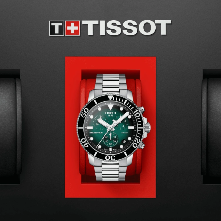 Tissot,Seastar 45.50mm,45.50mm,Stainless Steel,Green,Quartz,Chronograph,Date,Rattrapante,T120,T120.417.11.091.01