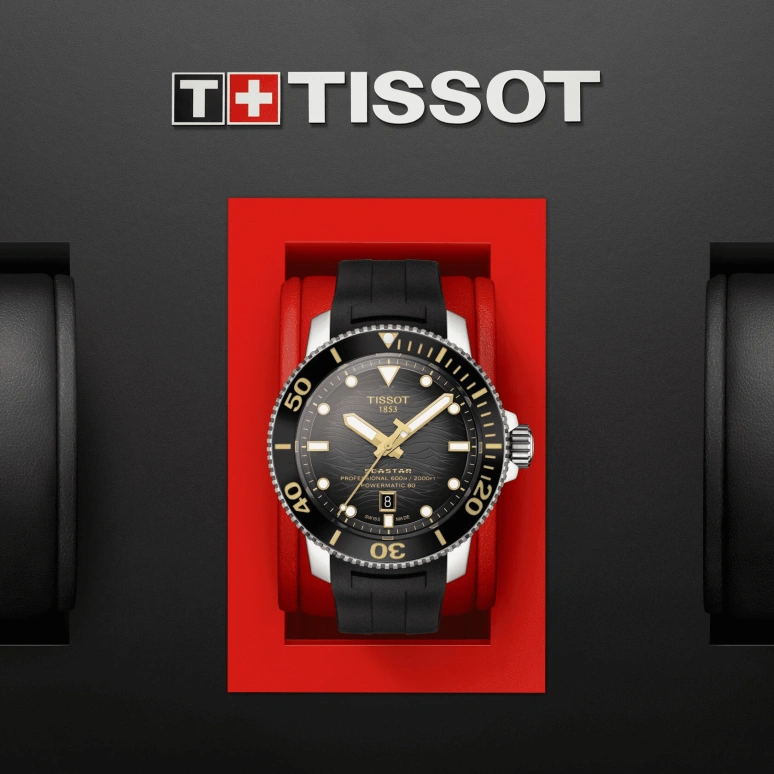 Tissot,Seastar 46mm,46mm,Ceramic,Stainless Steel,Black,Automatic,Day,80hours,T120,T120.607.17.441.01
