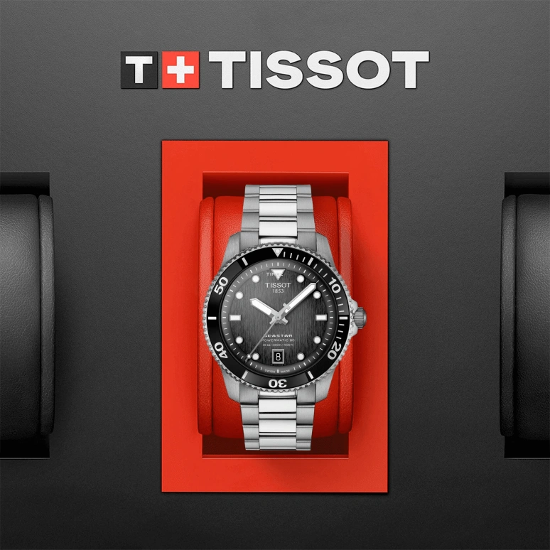 Tissot,Seastar 40mm,40mm,Stainless Steel,Grey,Black,Automatic,Day,80hours,T120,T120.807.11.051.00