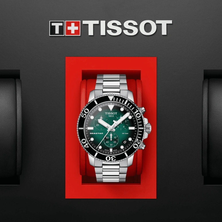 Tissot,Seastar 45.50mm,45.50mm,Stainless Steel,Green,Quartz,Chronograph,Date,Rattrapante,T120,T120.417.11.091.01