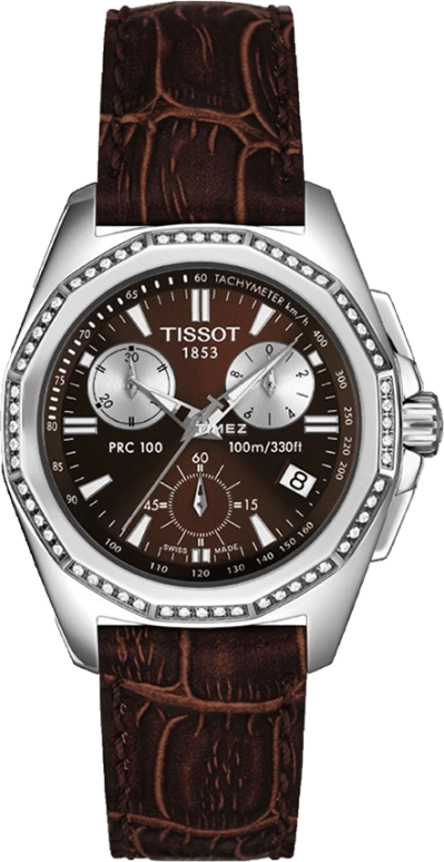 Tissot,PRC 100 34.80mm,34.80mm,Stainless Steel,Coffee,Quartz,Chronograph,Day,T22,T22.1.416.11