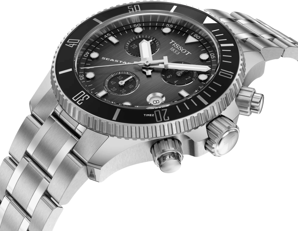 Tissot,Seastar 38mm,38mm,Stainless Steel,Black,Quartz,Chronograph,Day,T120,T120.217.11.061.00