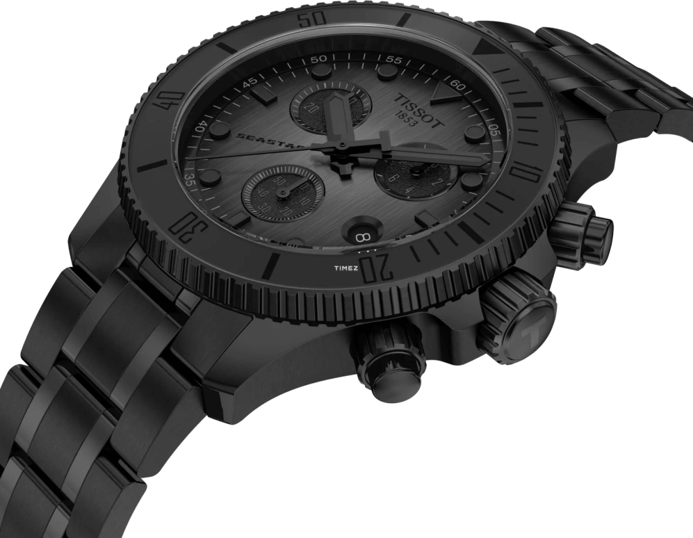 Tissot,Seastar 38mm,38mm,Stainless Steel,Black,Quartz,Chronograph,Day,T120,T120.217.33.061.00