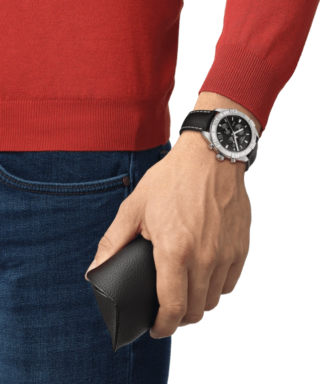 Tissot,PR 100 44mm,44mm,Stainless Steel,Black,Quartz,Chronograph,Date,Rattrapante,T101,T101.617.16.051.00