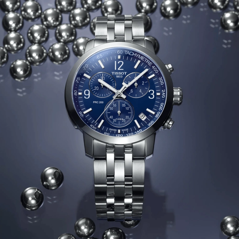 Tissot,PRC 200 43mm,43mm,Stainless Steel,Blue,Quartz,Chronograph,Day,T1144171104700