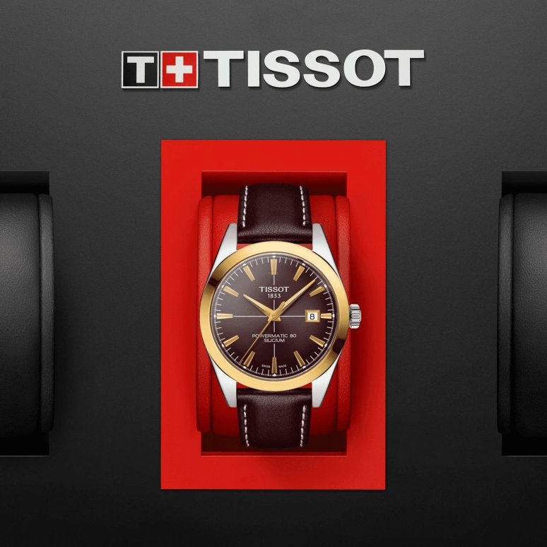Tissot,Gentleman 40mm,40mm,Yellow Gold,Stainless Steel,Brown,Automatic,Date,80hours,T927,T927.407.46.291.01
