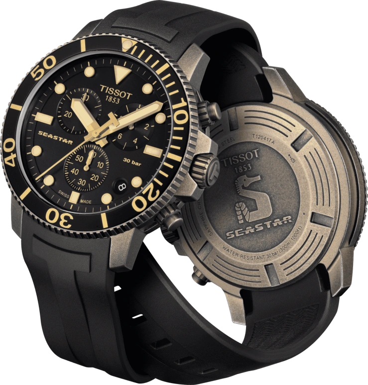 Tissot,Seastar 45.50mm,45.50mm,Stainless Steel,Black,Quartz,Chronograph,Date,Rattrapante,T120,T120.417.37.051.01