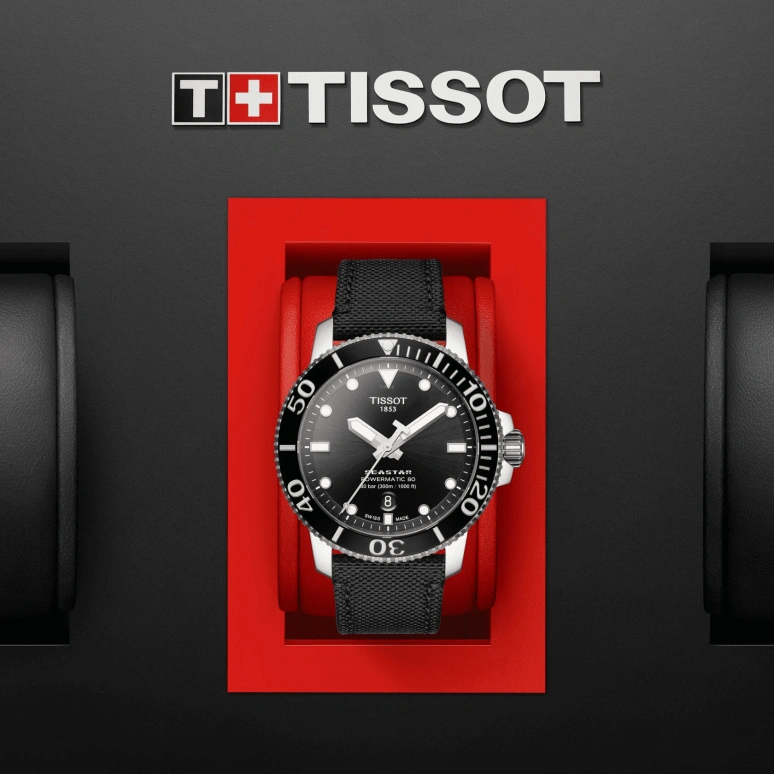 Tissot,Seastar 43mm,43mm,Stainless Steel,Black,Automatic,Day,80hours,T120,T120.407.17.051.00