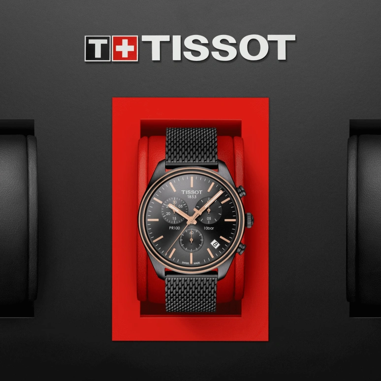 Tissot,PR 100 41mm,41mm,Stainless Steel,Smoky Coal,Quartz,Chronograph,Day,T101,T101.417.23.061.00