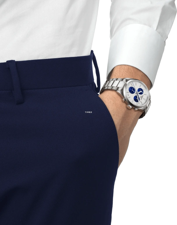 Tissot,PR 100 40mm,40mm,Stainless Steel,White,Blue,Quartz,Chronograph,Day,T150,T150.417.11.011.00