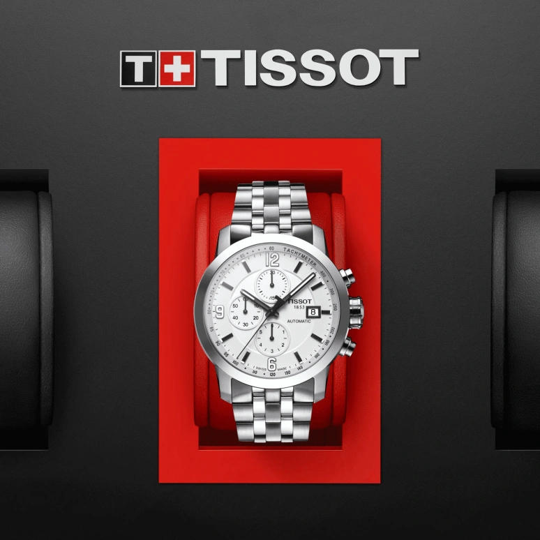 Tissot,PRC 200 44mm,44mm,Stainless Steel,White,Automatic,Chronograph,Date,Anti-magnetic,T055,T055.427.11.017.00