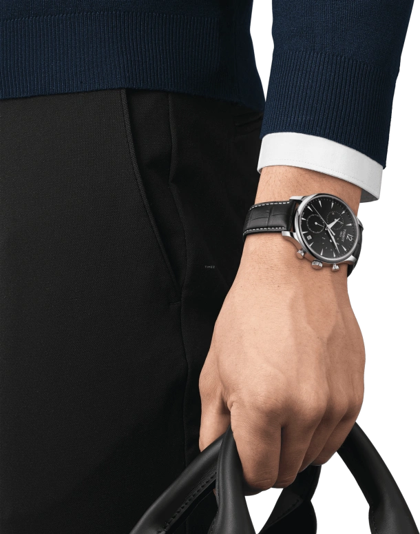 Tissot,Tradition 42mm,42mm,Stainless Steel,Black,Quartz,Chronograph,Date,Rattrapante,T063,T063.617.16.057.00