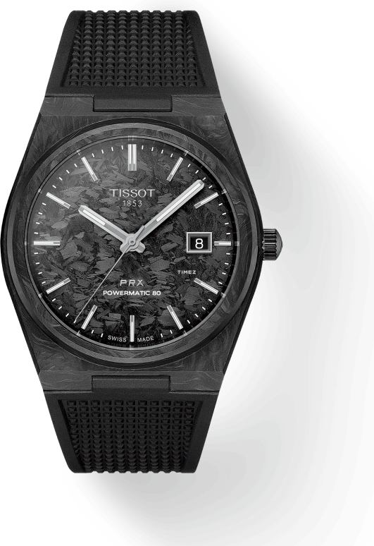 Tissot,PRX 40mm,40mm,Forged Carbon,Stainless Steel,Black,Automatic,Day,In-house Caliber,T137,T137.907.97.201.00