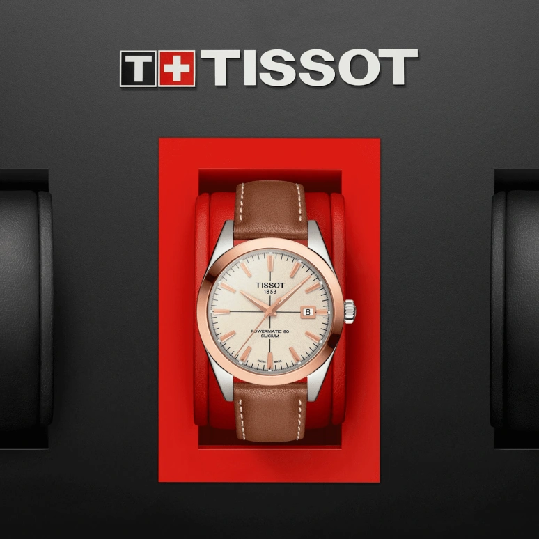 Tissot,Gentleman 40mm,40mm,Red Gold,Stainless Steel,Beige,Automatic,Date,80hours,T927,T927.407.46.261.00