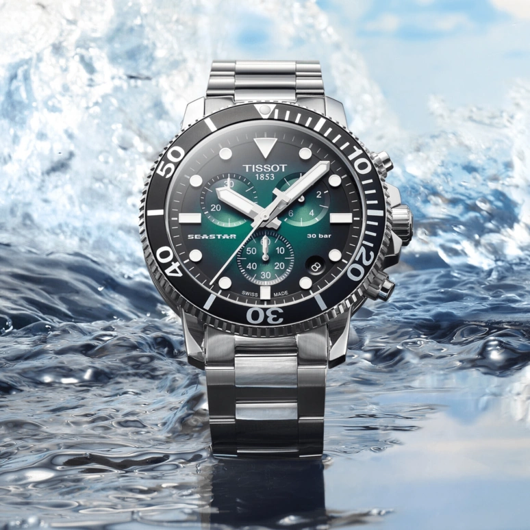Tissot,Seastar 45.50mm,45.50mm,Stainless Steel,Green,Quartz,Chronograph,Date,Rattrapante,T120,T120.417.11.091.01