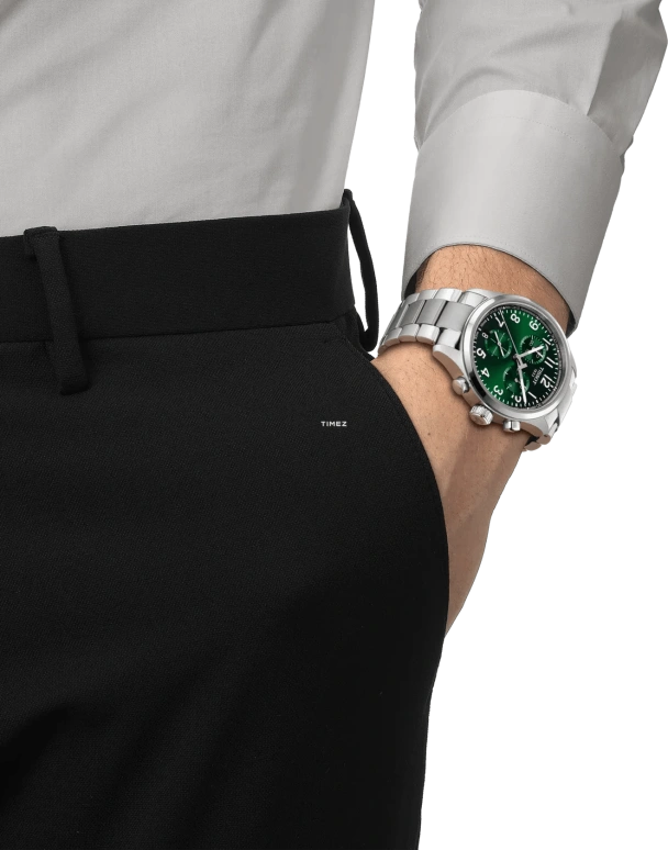 Tissot,Chrono 42mm,42mm,Stainless Steel,Green,Quartz,Chronograph,Day,T116,T116.417.11.092.00