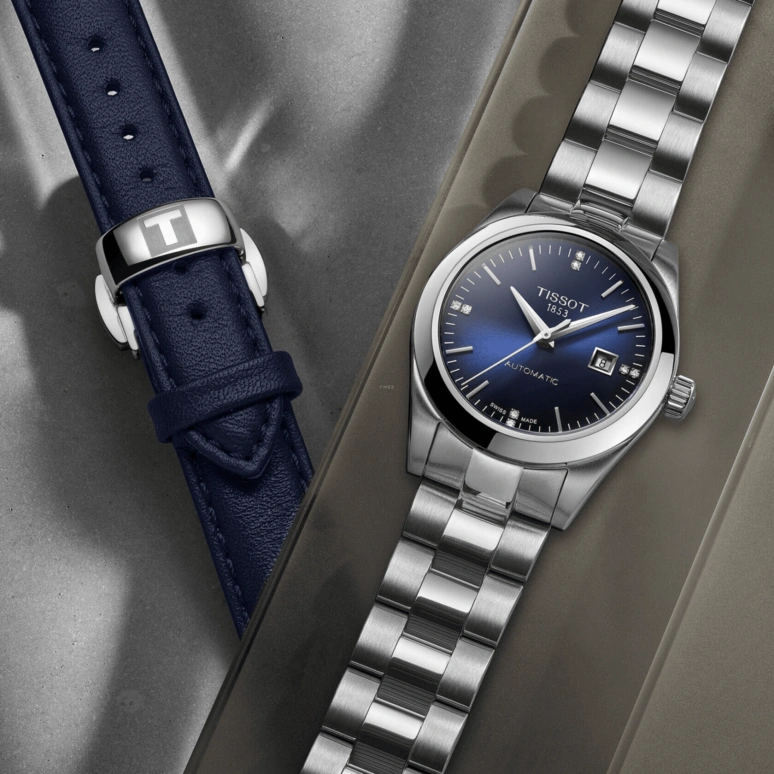 Tissot,T-Lady 29.30mm,29.30mm,Stainless Steel,Blue,Automatic,Date,48hours,T132,T132.007.11.046.00