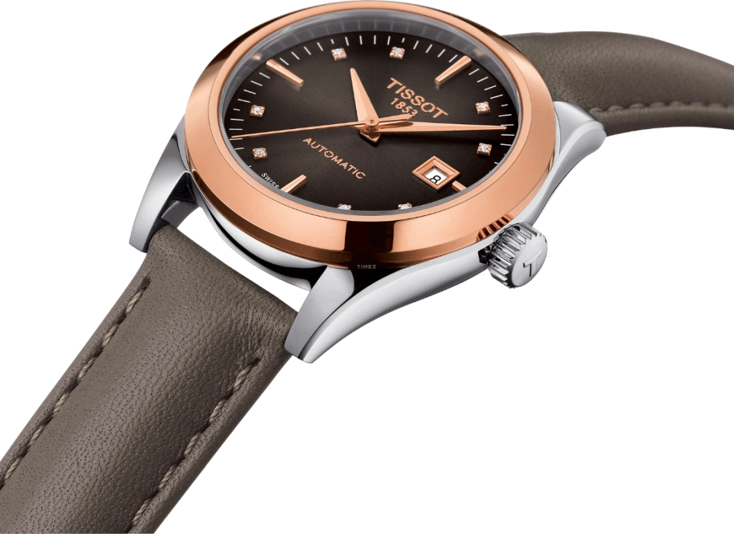Tissot,T-Lady 29.30mm,29.30mm,Rose Gold,Stainless Steel,Brown,Automatic,Date,48hours,T930,T930.007.46.296.00