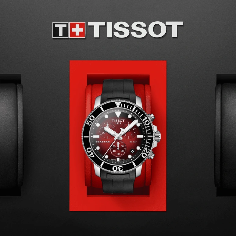 Tissot,Seastar 45.50mm,45.50mm,Stainless Steel,Red,Quartz,Chronograph,Date,Rattrapante,T120,T120.417.17.421.00