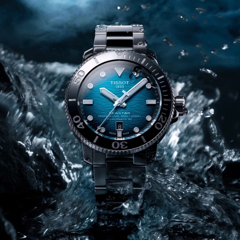 Tissot,Seastar 46mm,46mm,Ceramic,Stainless Steel,Blue,Gradient,Automatic,Day,80hours,T120,T120.607.11.041.00