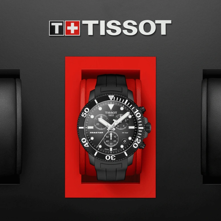Tissot,Seastar 45.50mm,45.50mm,Stainless Steel,Black,Quartz,Chronograph,Date,Rattrapante,T120,T120.417.37.051.02