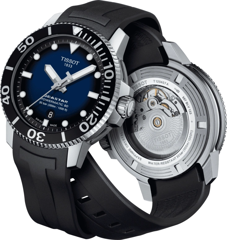 Tissot,Seastar 43mm,43mm,Stainless Steel,Blue,Automatic,Day,80hours,T120,T120.407.17.041.00