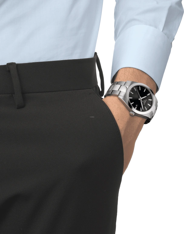 Tissot,Gentleman 40mm,40mm,Stainless Steel,Black,Quartz,Day,Sapphire,Crystal Glass,T127,T127.410.11.051.00