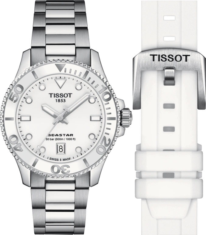 Tissot,Seastar 36mm,36mm,Stainless Steel,White,Quartz,Day,Sapphire,T120,T120.210.11.011.00