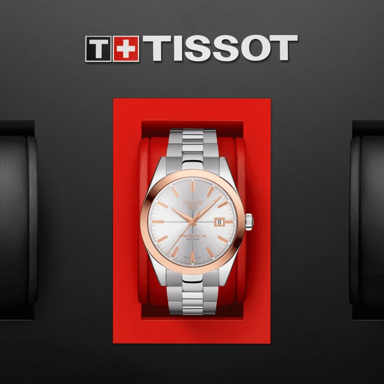 Tissot,Gentleman 40mm,40mm,Red Gold,Stainless Steel,Silver,Automatic,Date,80hours,T927,T927.407.41.031.00