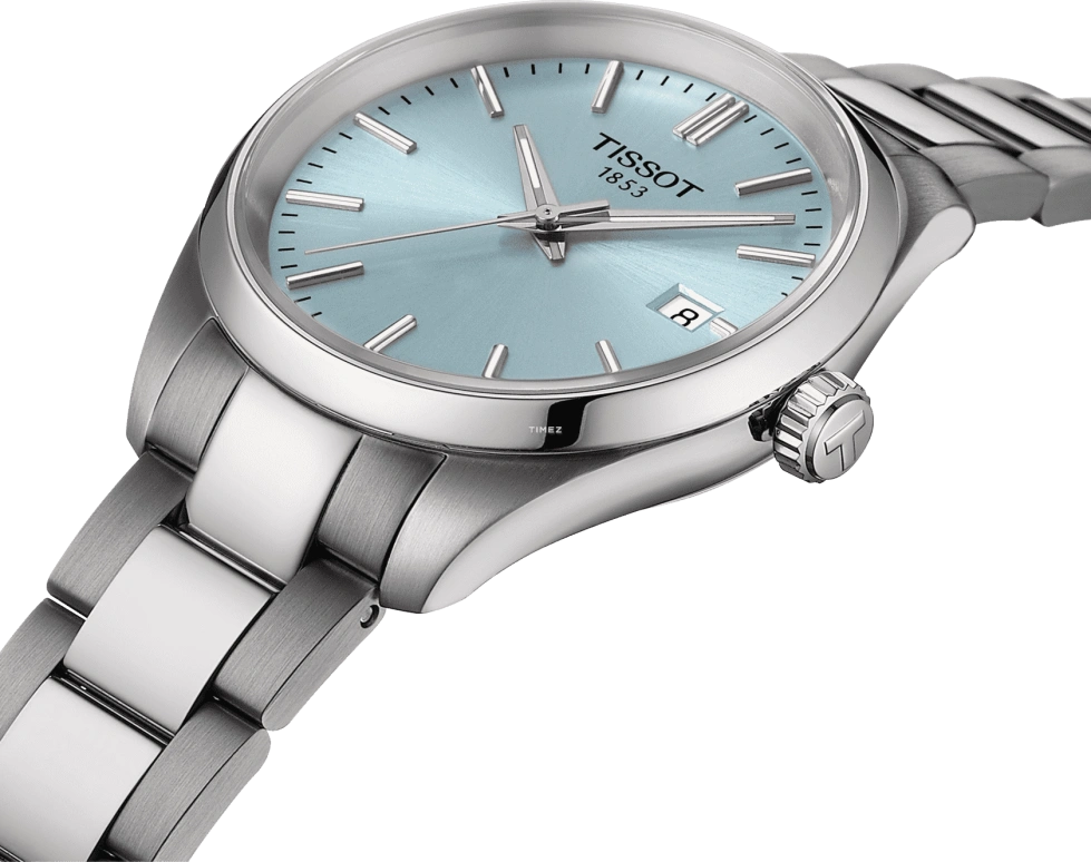 Tissot,PR 100 34mm,34mm,Stainless Steel,Ice Blue,Quartz,Day,Sapphire,Crystal Glass,T150,T150.210.11.351.00
