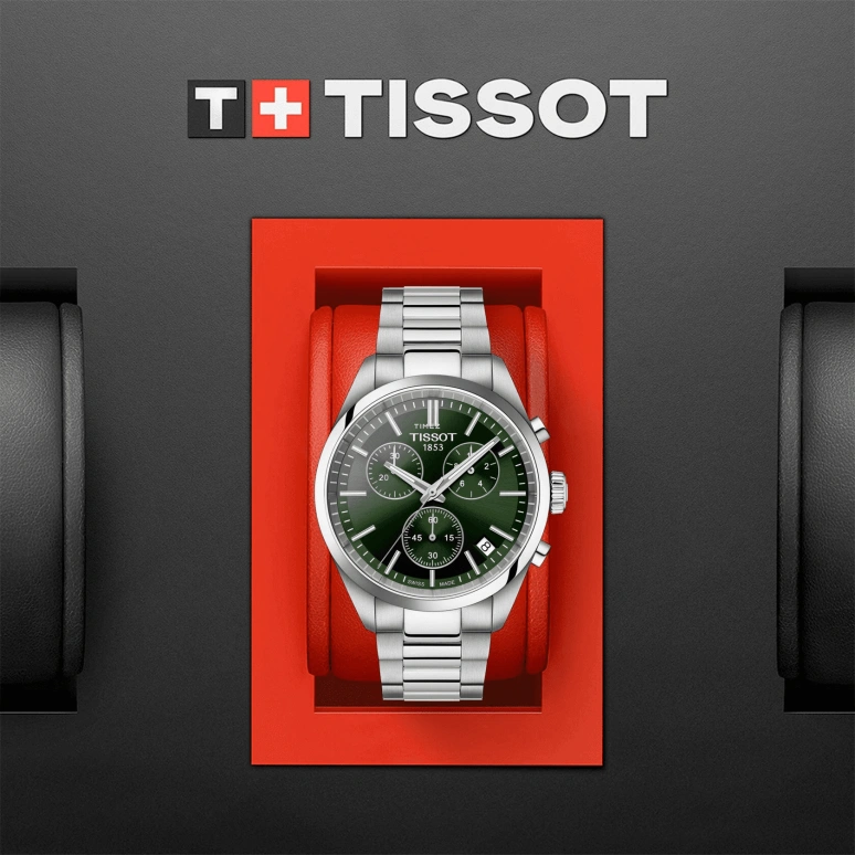 Tissot,PR 100 40mm,40mm,Stainless Steel,Green,Quartz,Chronograph,Day,T150,T150.417.11.091.00