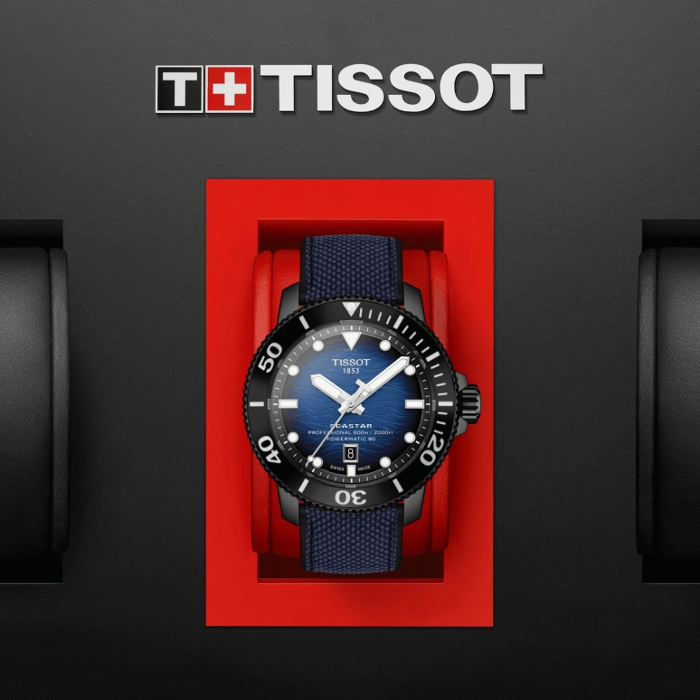 Tissot,Seastar 46mm,46mm,Ceramic,Stainless Steel,Blue,Gradient,Automatic,Day,80hours,T120,T120.607.37.041.00
