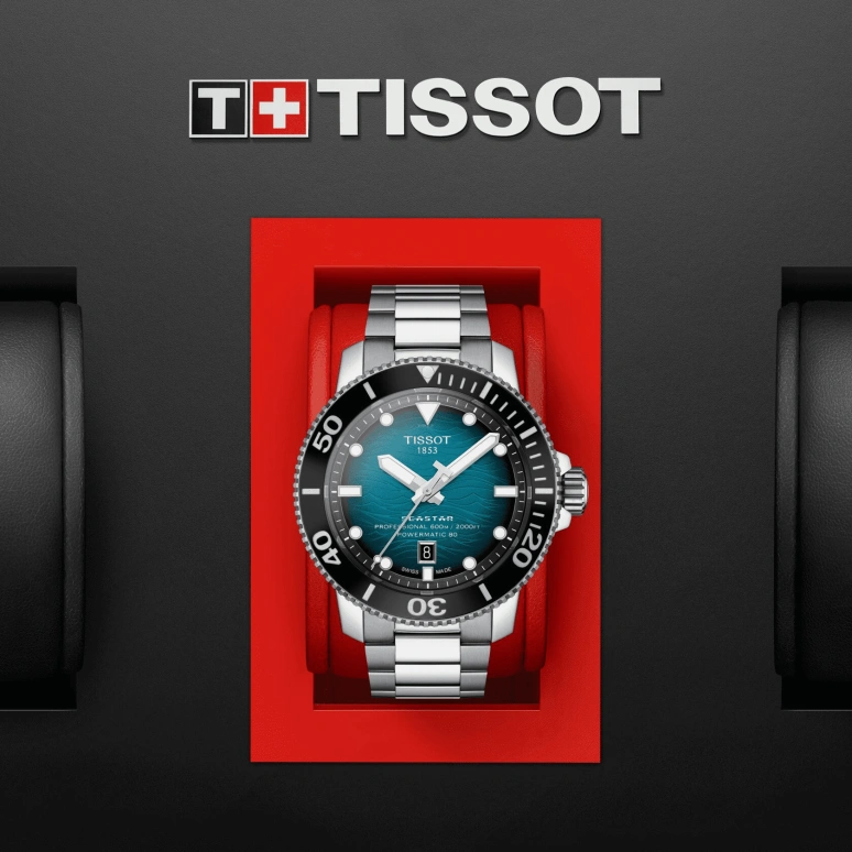 Tissot,Seastar 46mm,46mm,Ceramic,Stainless Steel,Blue,Gradient,Automatic,Day,80hours,T120,T120.607.11.041.00