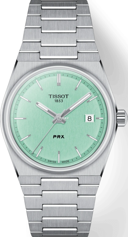 Tissot,PRX 35mm,35mm,Stainless Steel,Turquoise,Quartz,Day,Sapphire,Crystal Glass,T137,T137.210.11.091.00