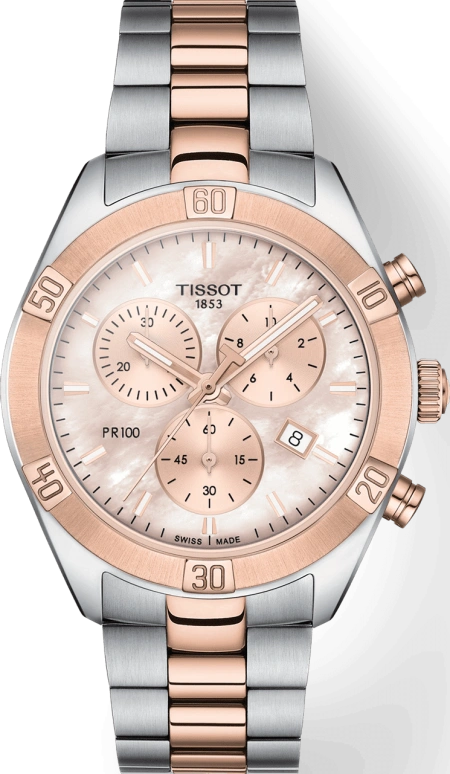 Tissot,PR 100 38mm,38mm,Stainless Steel,Pink Red,Rose Gold,Quartz,Chronograph,Day,T101,T101.917.22.151.00