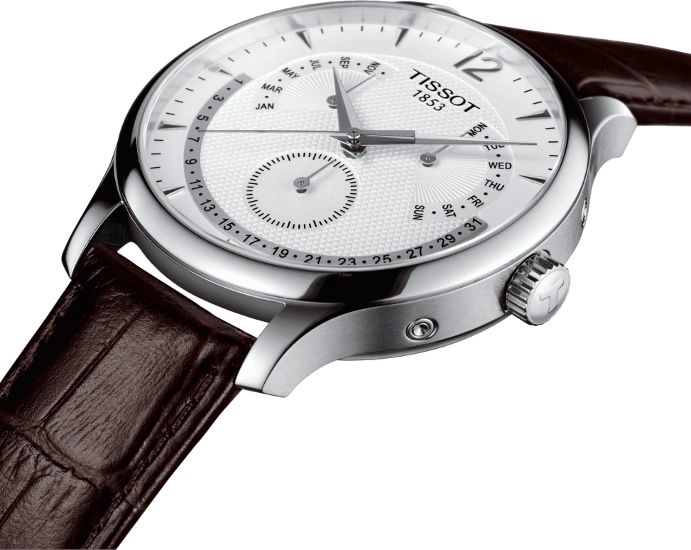 Tissot,Tradition 42mm,42mm,Stainless Steel,White,Quartz,Perpetual Calendar,Month,Date,Day,Sapphire,Round,T063,T063.637.16.037.00