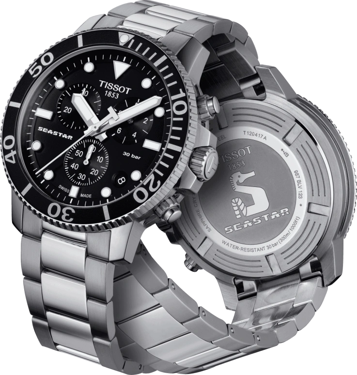 Tissot,Seastar 45.50mm,45.50mm,Stainless Steel,Black,Quartz,Chronograph,Date,Rattrapante,T120,T120.417.11.051.00