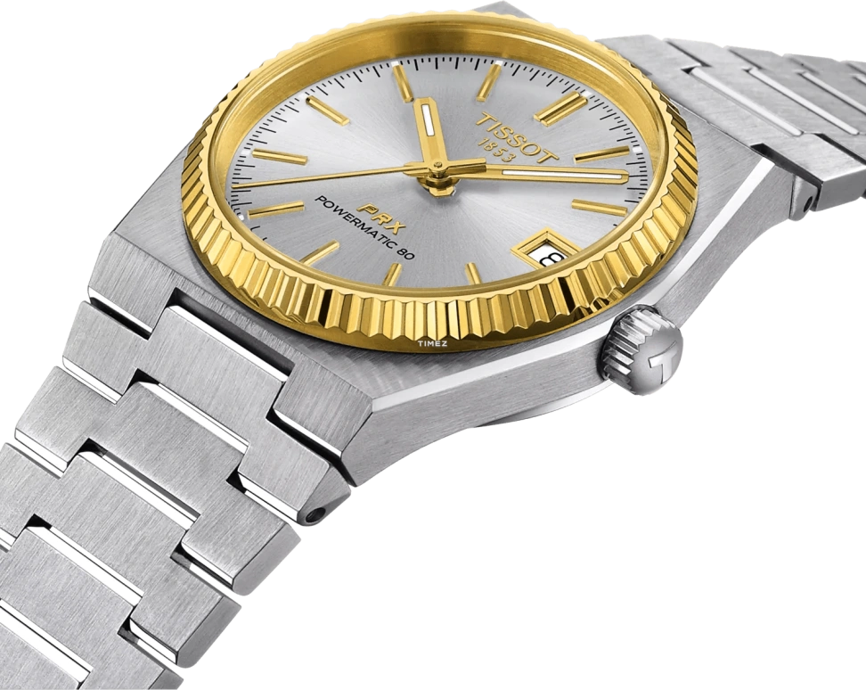 Tissot,PRX 34.60x35mm,34.60x35mm,Stainless Steel,Yellow Gold,Silver,Automatic,Day,Sapphire,Crystal Glass,T931,T931.207.41.031.01