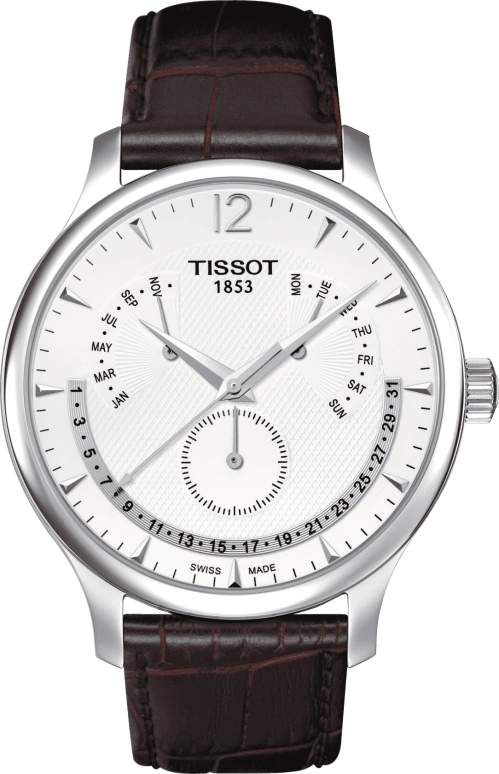 Tissot,Tradition 42mm,42mm,Stainless Steel,White,Quartz,Perpetual Calendar,Month,Date,Day,Sapphire,Round,T063,T063.637.16.037.00