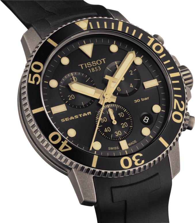 Tissot,Seastar 45.50mm,45.50mm,Stainless Steel,Black,Quartz,Chronograph,Date,Rattrapante,T120,T120.417.37.051.01