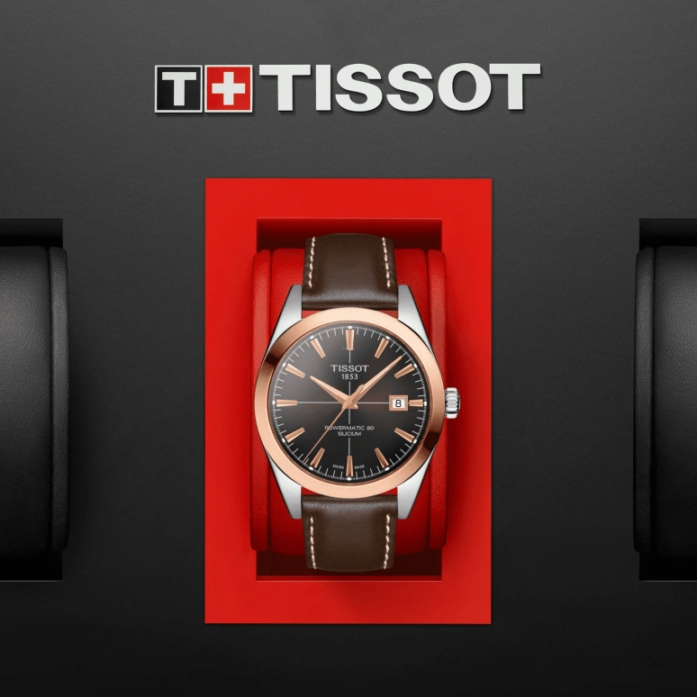 Tissot,Gentleman 40mm,40mm,Red Gold,Stainless Steel,Brown,Automatic,Date,80hours,T927,T927.407.46.291.00