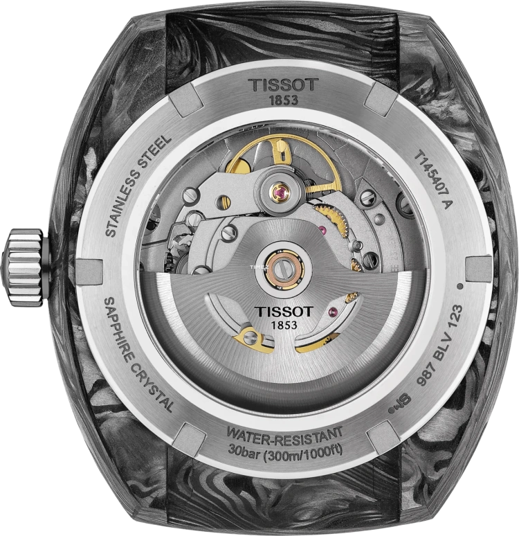Tissot,Sideral S 41mm,41mm,Forged Carbon,Stainless Steel,Black,Automatic,Day,In-house Caliber,T145,T145.407.97.057.00