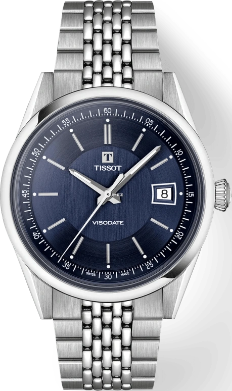 Tissot,Visodate 39mm,39mm,Stainless Steel,Blue,Automatic,Day,In-house Caliber,T157,T157.407.11.041.00