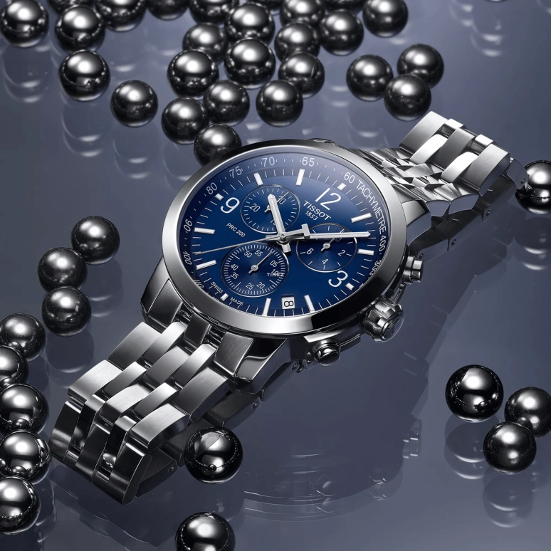 Tissot,PRC 200 43mm,43mm,Stainless Steel,Blue,Quartz,Chronograph,Day,T1144171104700